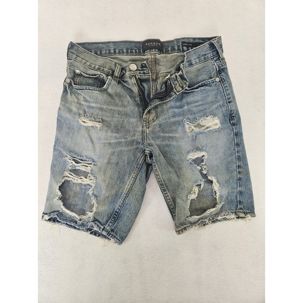 PacSun Y2K Distressed Dirty Wash Denim Shorts Light Blue Streetwear 30